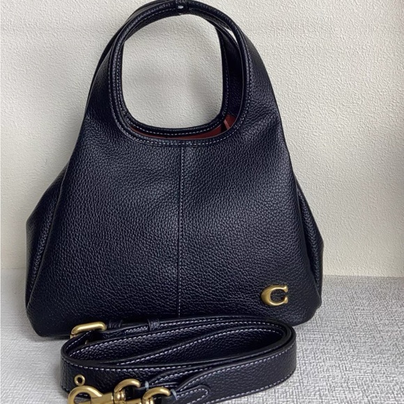 Coach Handbags - Coach Black Pebbled Leather Shoulder Bag with Gold Accents